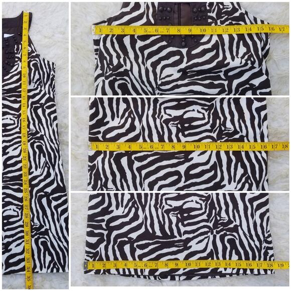 Zebra Print Dress LOFT Size 0 Brown White Stretch Sleeveless Beaded Collar - Picture 6 of 9